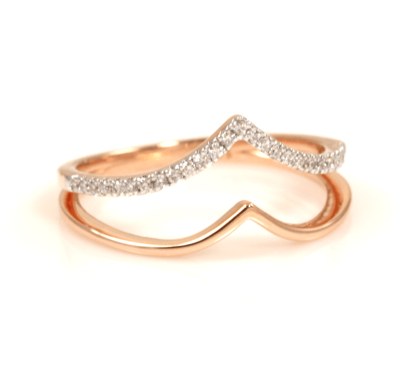 14k Rose Gold Round Diamond Curved V Shaped Lines Ring Powers Jewelry Designers Milwaukee Wisconsin