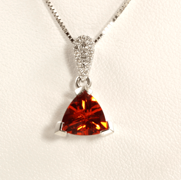 White Gold Trillion Cut Spessartite & Round Diamond Pendant