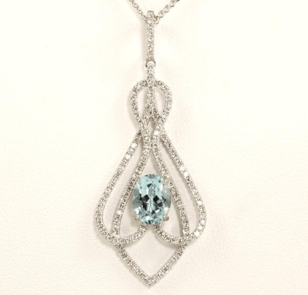 Oval Aquamarine Diamond Pendant
