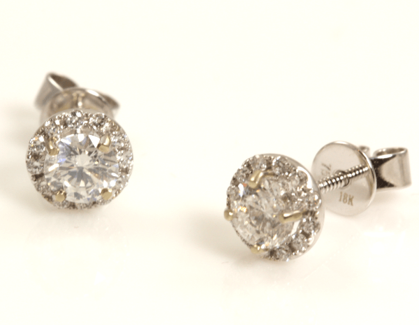 18k White Gold Round Diamond Halo Stud Earrings | Powers Jewelry ...